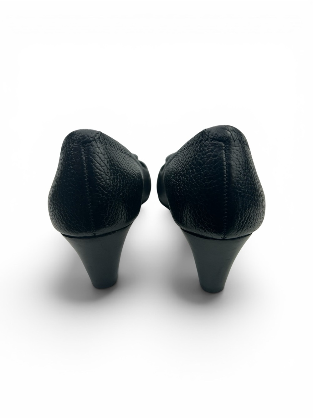 Tory Burch Black Pebbled Leather Peep-Toe Wedge Shoes - Picture 3 of 7